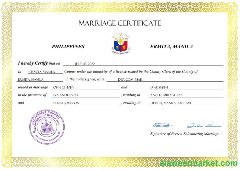 Philippines marriage certificate Word and PDF template